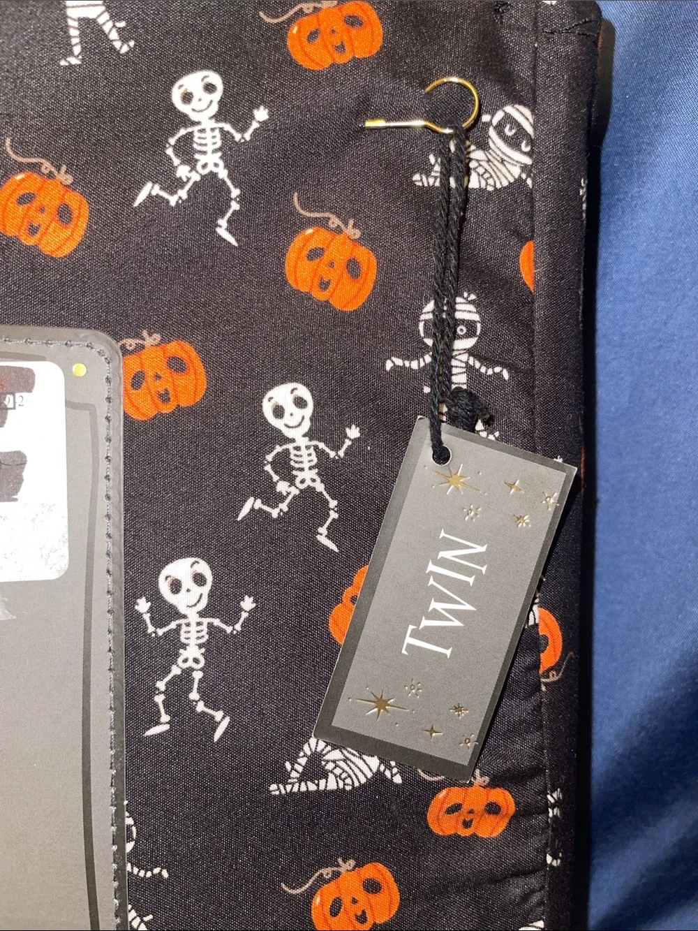 Halloween Skeleton, Mummy & Pumpkin Twin Sheet Set - Black & Orange